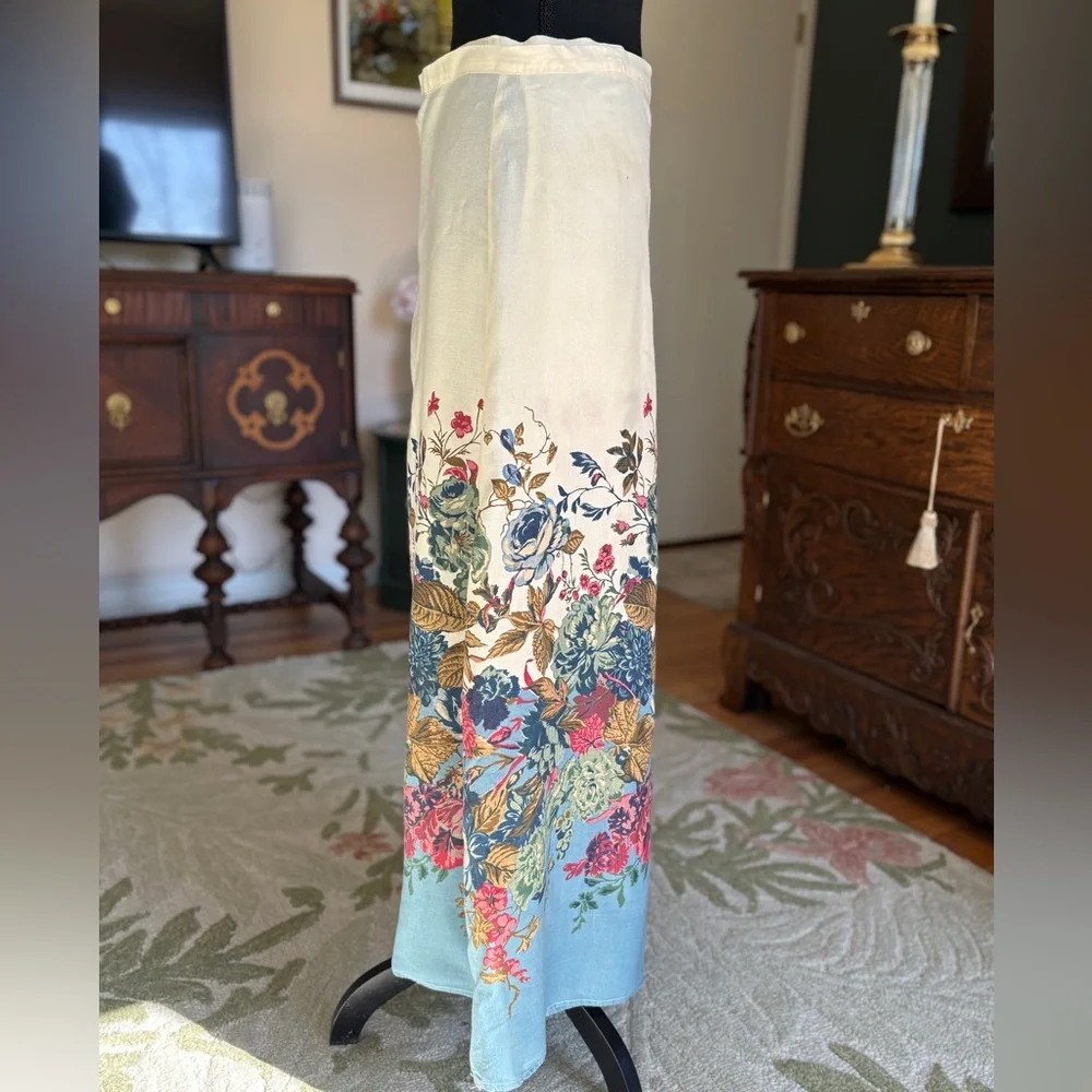 🌸 Vintage Floral Wrap Skirt – Cottagecore Linen Blend | One Size 🌸 - Picture 5 of 8